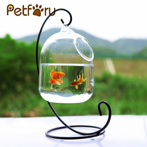 Image of PETFORU 15cm Height Hanging Glass Aquarium Fish Bowl